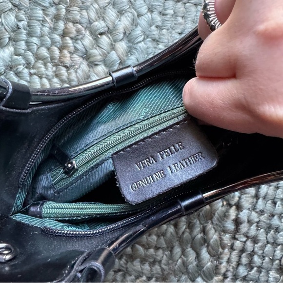 Daniela Moda Vera Pelle Leather Ring Handbag Made in Italy Sleek Chic Minimalist - Picture 8 of 13